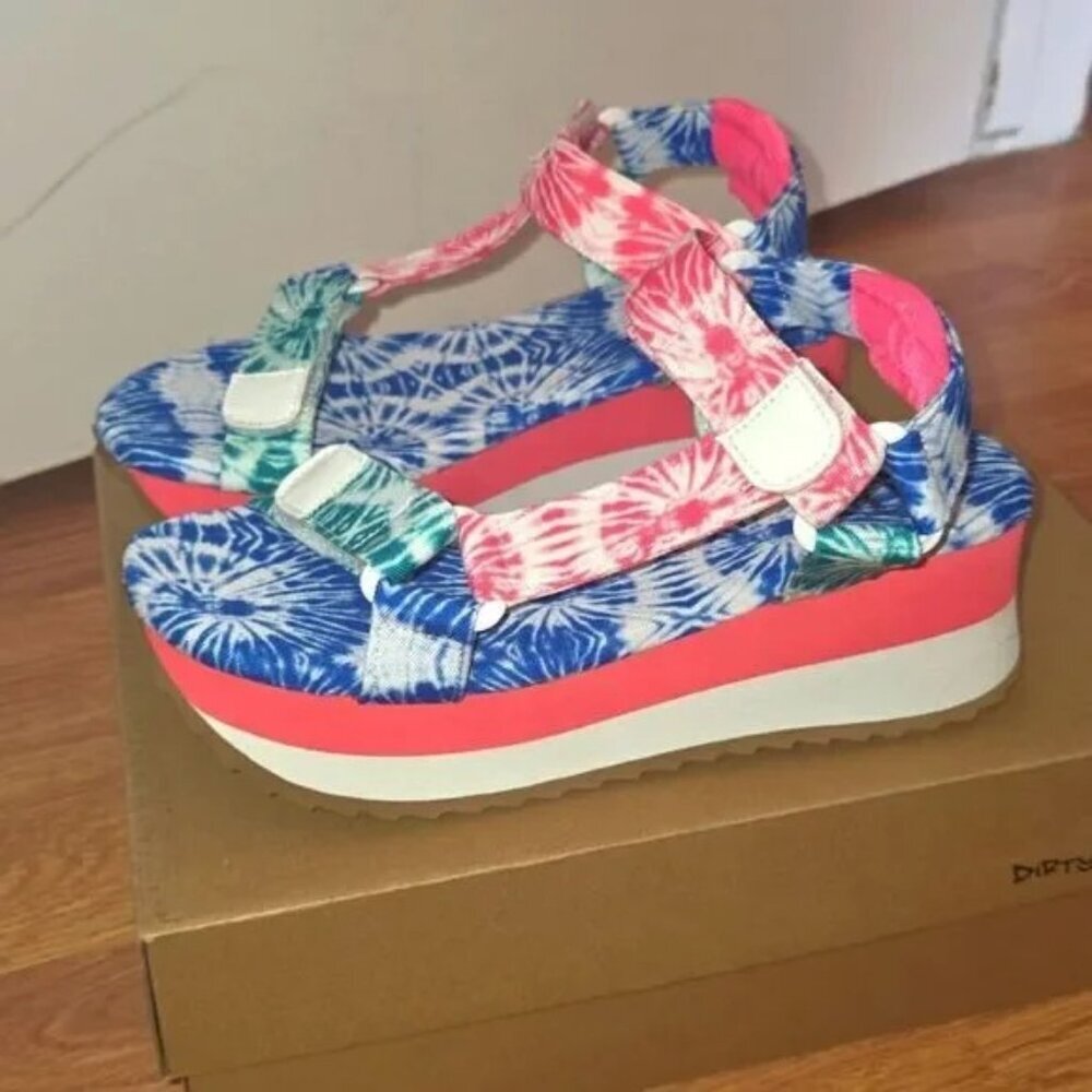 Dirty Laundry Blue and Pink Floral Platform Sandals